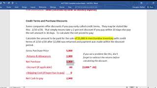 ACCT 2301 Chapter 4: Accounting for Merchandising Operations