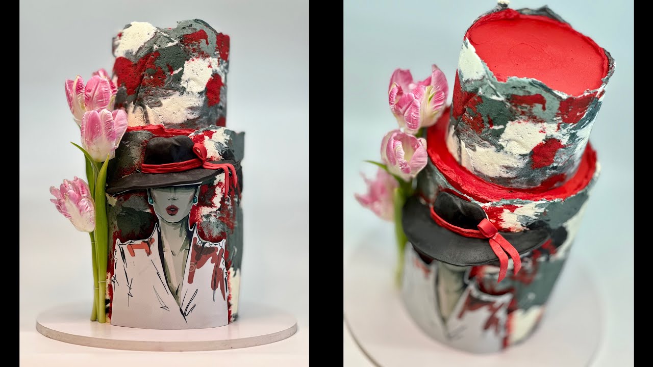 Glamour Lady in Hat Cake | Marbled Buttercream Cake