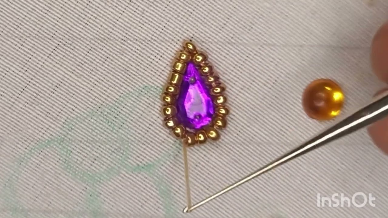 kundan stone stitch & micro bead work for beginners/kundan stone & round stone with bead work