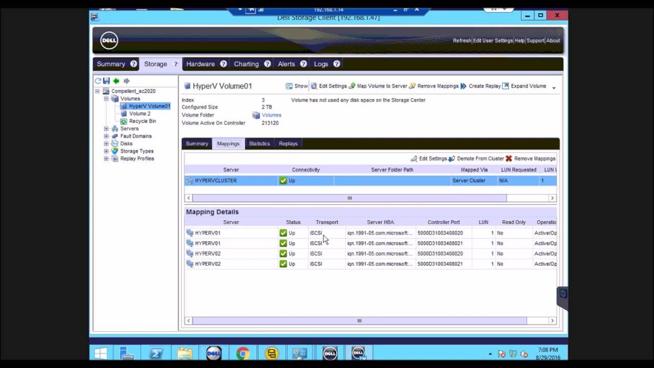 How to create new volume and map to server DELL COMPELLENT STORAGE