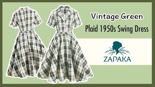 Vintage Green Plaid 1950s Swing Dress | ZAPAKA Vintage