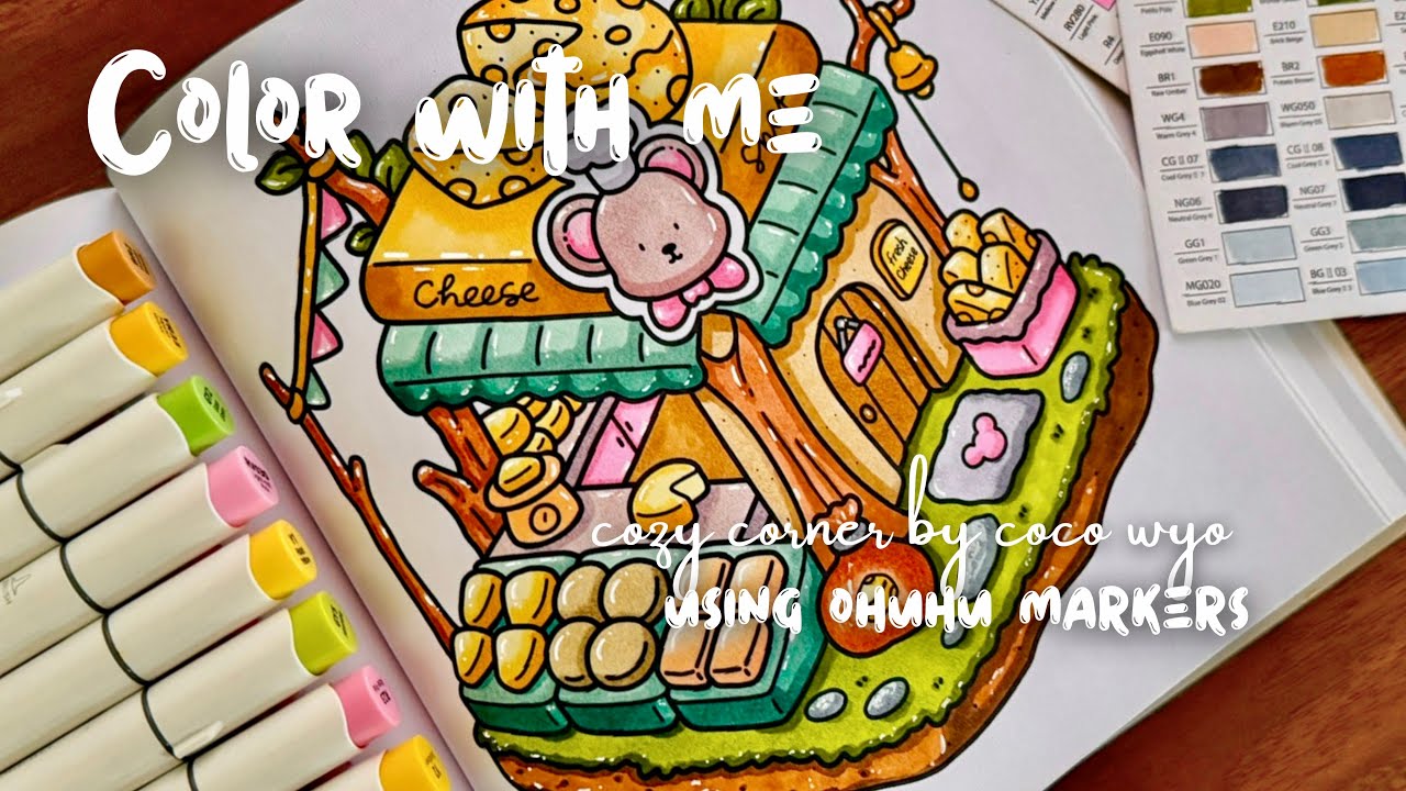 Color with me (ASMR) 🧀 Cozy corner by Coco Wyo 💗 Ohuhu markers ✏️