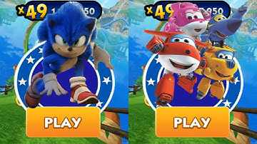 Sonic Dash vs Super Wings Jett Run - Movie Sonic vs All Bosses Zazz Eggman Dr. Babble All Characters