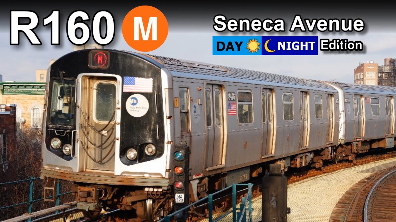 NYC MTA Subway R160 Seneca Avenue M Train Action - Day & Night Time ...