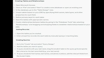 Create an ERD, and perform the following steps in MS Access