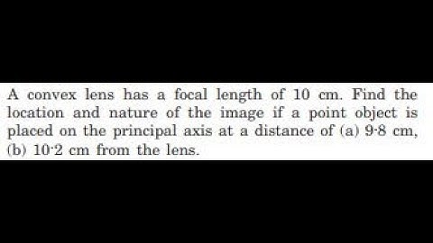A convex lens has a focal length of . Find the location and nature of the image if a point object is