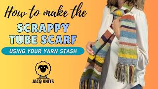 Scrappy Tube Scarf: Easy yarn buster knit project