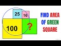 Calculate area of the Green Square | Blue, Pink, and Yellow Squares | Important skills explained