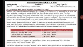 Worksheet 3 English |Class 9|Unseen Passage |13.04.2021|@BeastboyYash