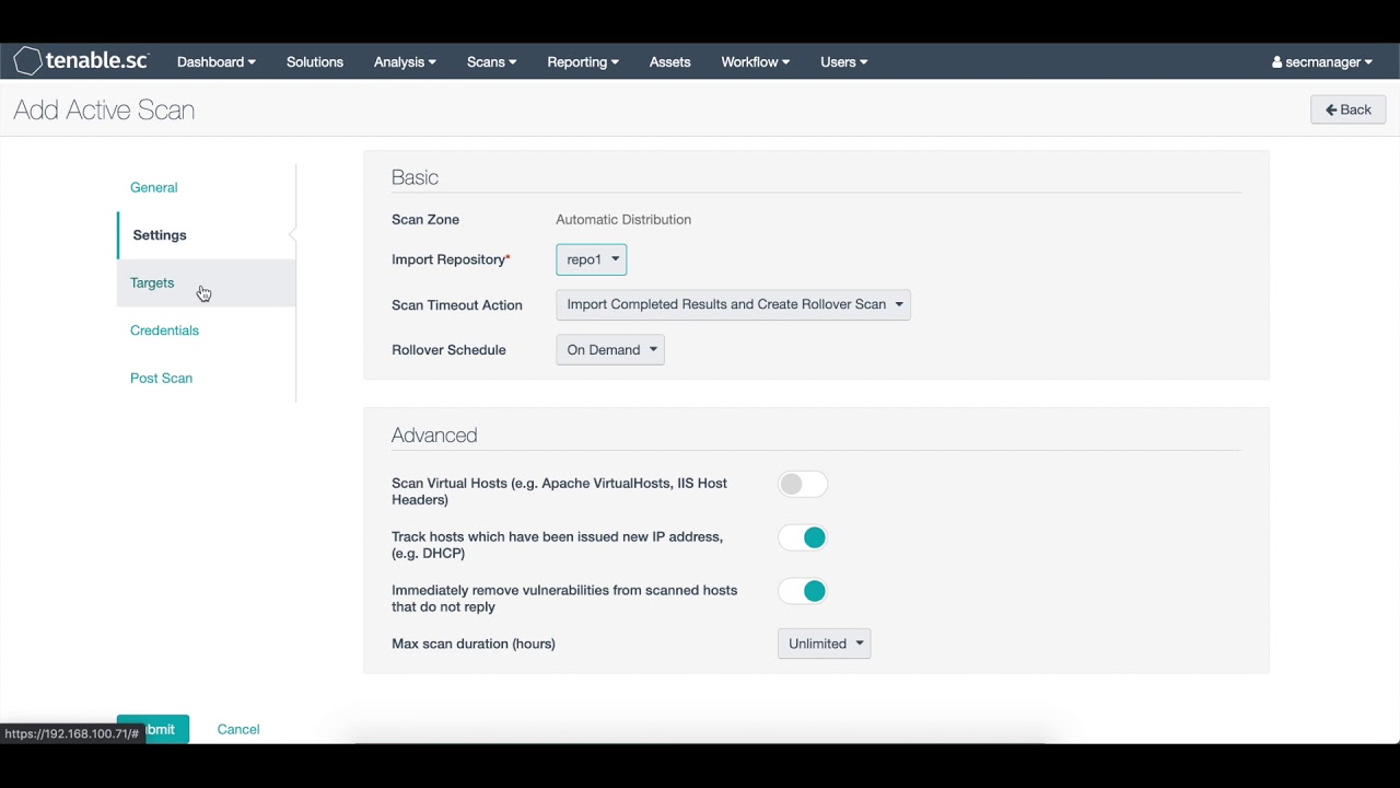 Screenshot of creating a diagnostic scan in Tenable.io Web Application Scanner interface