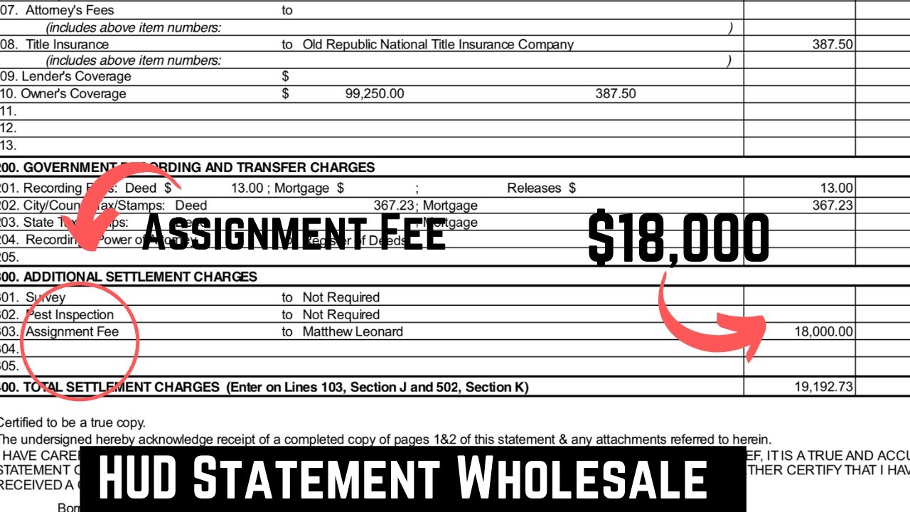 assignment fee on hud