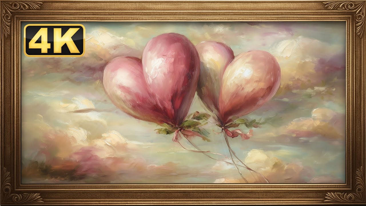Valentine’s Day Frame TV Art | Pink Heart Balloons Vintage Frame TV Art 4K