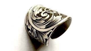 Making and Hand Engraving a Silver Ring Jewelry from Scratch.