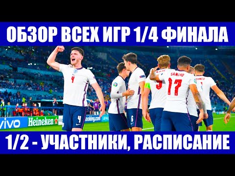 Футбол. Евро 2020. Обзор всех игр 1/4 финала. 1/2 финала - участники, расписание и место проведения.