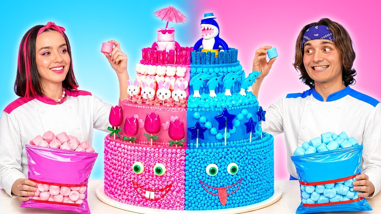 ピンク vs ブルー ケーキデコレーションチャレンジ！ 🎂 究極のカラー