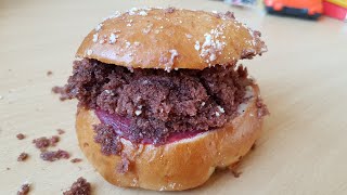 Burger King Easter Lent Burger, Cream, Strawberry Sauce And Crownie In A Cardamom Bun