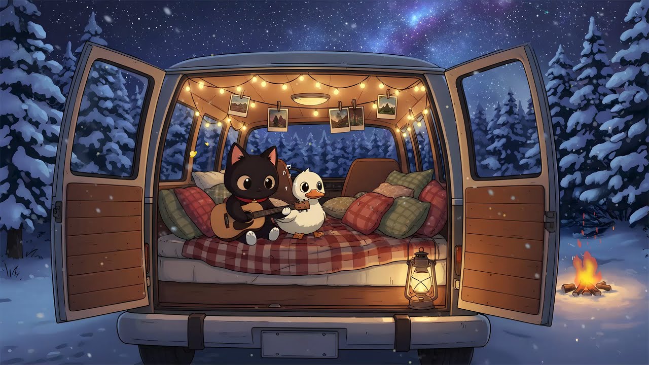 Starry Night Campfire ✨ Lofi Hip Hop Mix 🎸 for Deep Focus & Sweet Dreams with the Cat