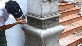 Building Step By Step - Rendering Sand And Cement On Decorative Concrete Columns