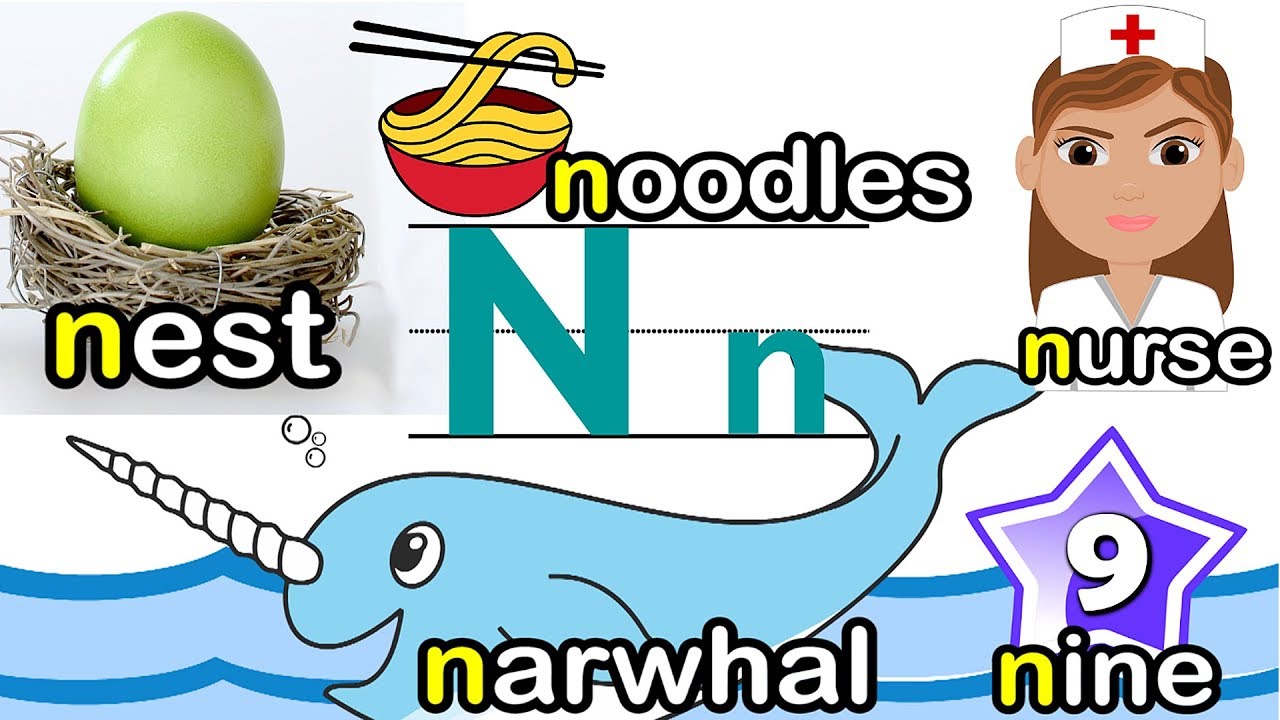 Letter “N” | N is for Nose Nest Nurse Narwhal | ABC 英文字母N - YouTube