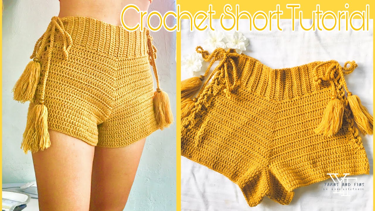 yellow crochet shorts