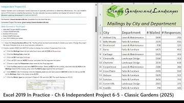 Excel 2019 In Practice - Ch 6 Independent Project 6-5 - Classic Gardens and Landscapes (Update 2025)