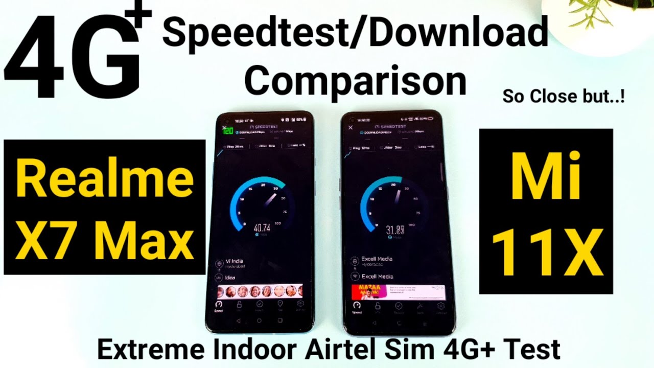 Realme X7 Max vs Mi 11x 4G+ Download/speedtest carrier aggregation airtel indoor Sim testing 🔥🔥