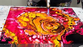 Fiery Color Explosion - Cellular Acrylic with Open cup technique ~ Acrylic Pouring ~ Fluid Art