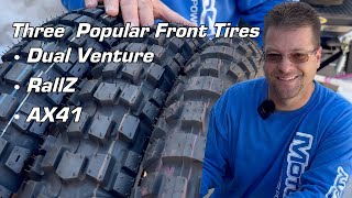 How to Choose? 3 Top ADV Front Tires | Motoz Dual Venture & RallZ or Bridgestone AX41  @exploready