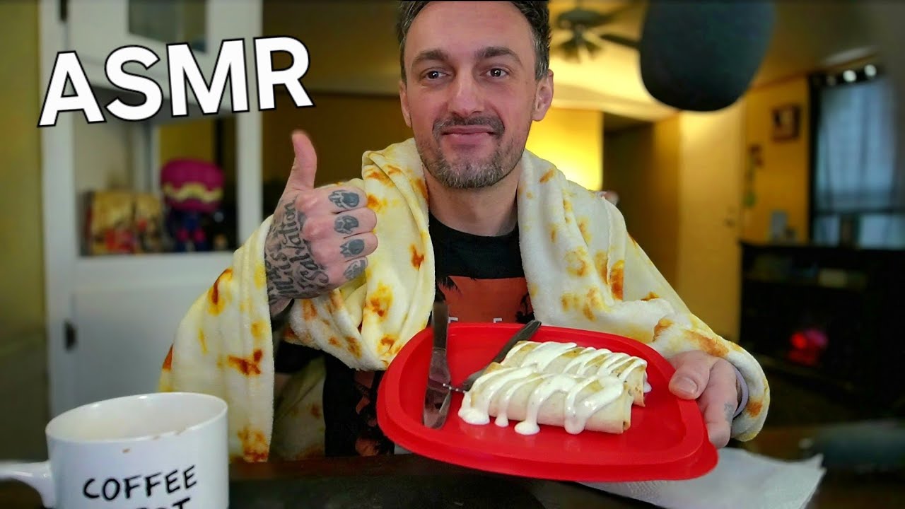 Burritos IN a Burrito (Blanket) and Ice Cream | ASMR (Whispering, Chewing Sounds)