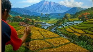 HOW TO EASY TO PAINT RURALNATURE VIEWS / BEAUTY OF RICE FIELDS BY DANDAN SA, TUTORIAL 129