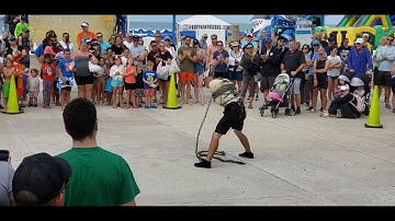 Magician escapes chained straitjacket during live performance Clearwater beach #2022 #magic #florida