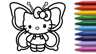 How to draw Hello Kitty with Butterfly wings for kids EasyDrawColor Preschool draw guide DrawColor