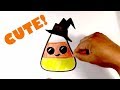 How to Draw Cute Candy Corn - Hat Version- Halloween Drawings