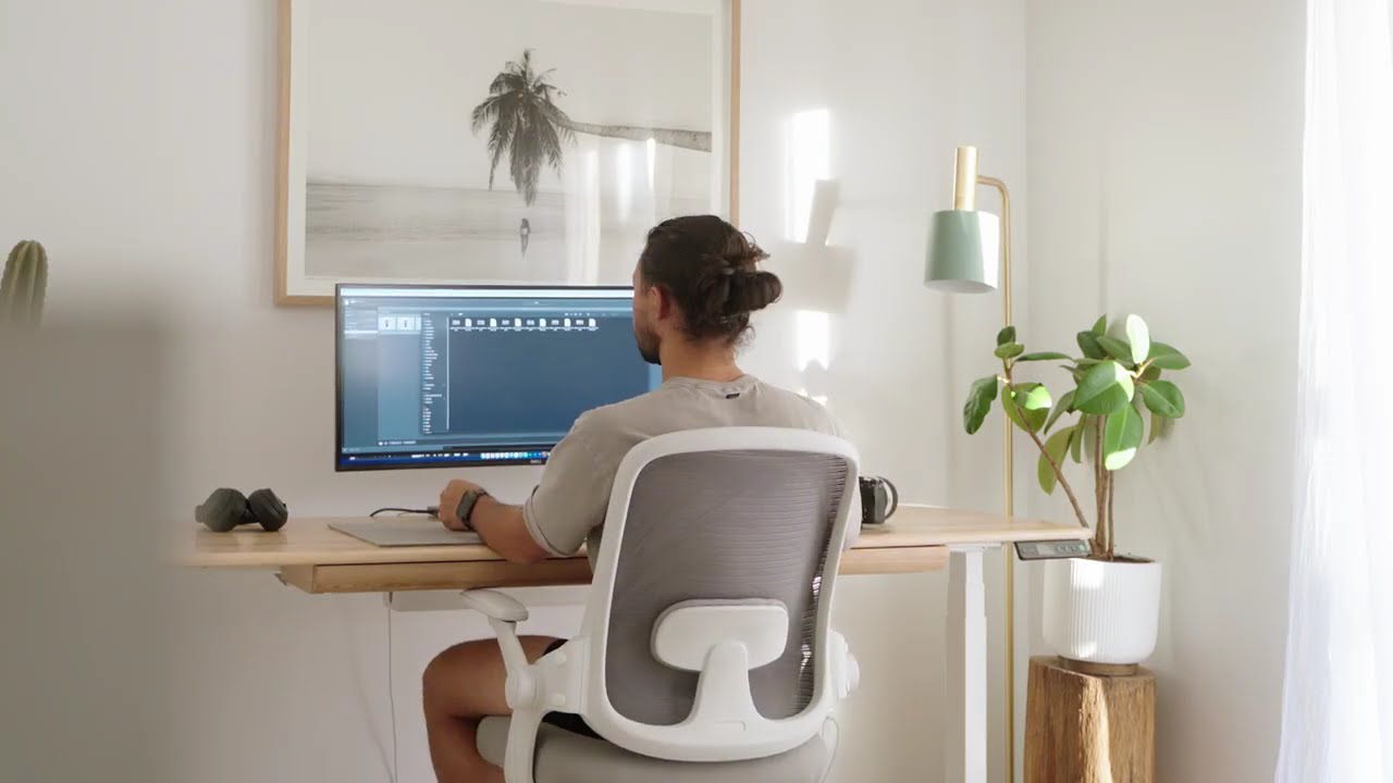 Pesk Pro White Ash Hardwood Home Office Electric Standing Desk | 9am HOME