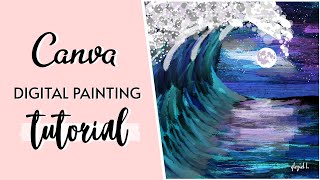 Digital Painting using Canva | Digital Art | Moonlit Wave