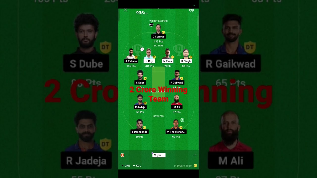 💸2 Crore  WINNER 🏆 CSK VS KKR DREAM 11 WINNER 