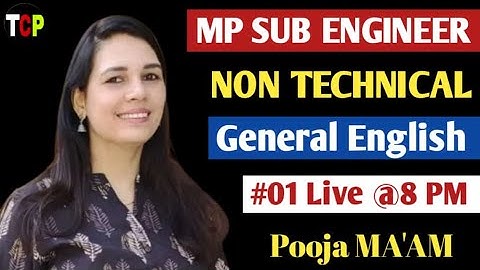 Mp Sub Engineer Non Technical | General English Lec -01 |  pooja maam | Mp Sub Engineer Crash Course