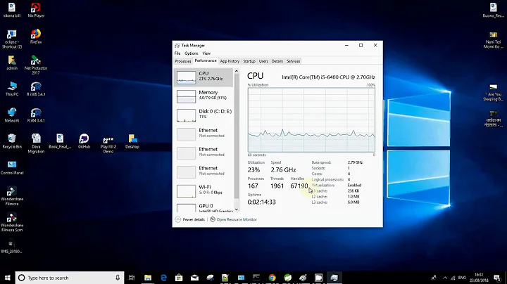 How to check number  Running threads/process  on windows and also check cores,cache  and processor