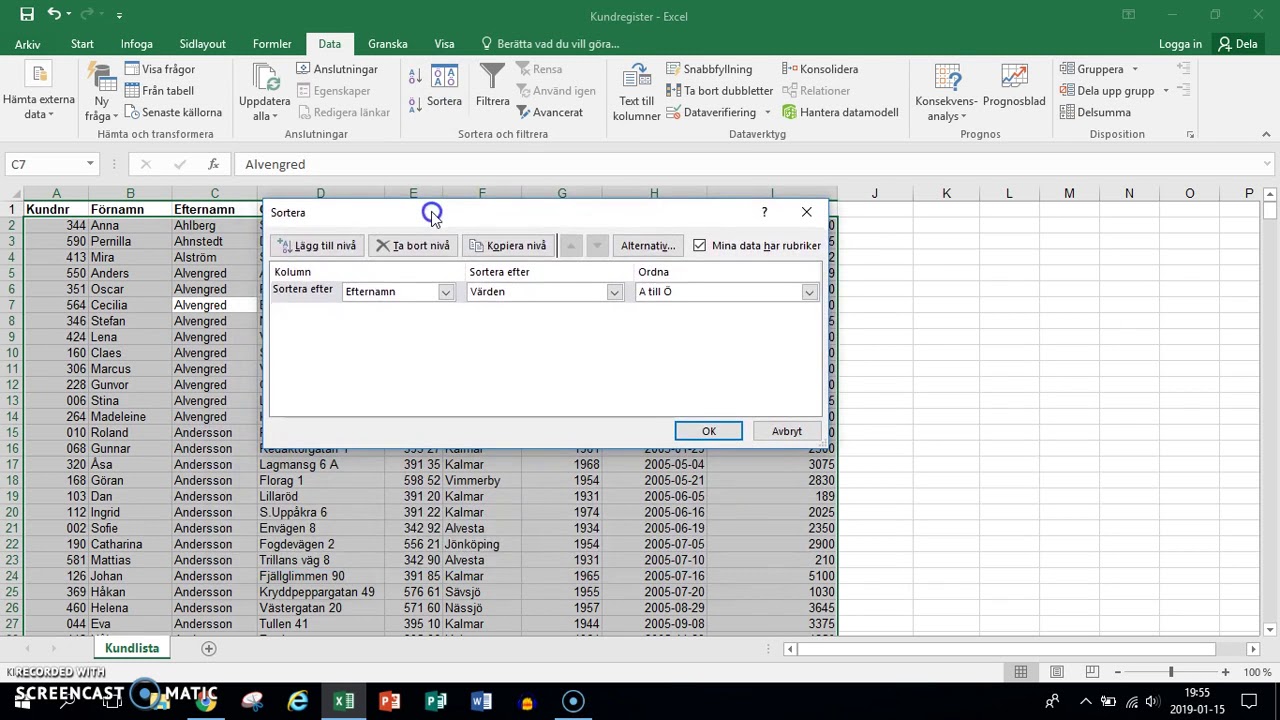 Excel - sortera register - YouTube