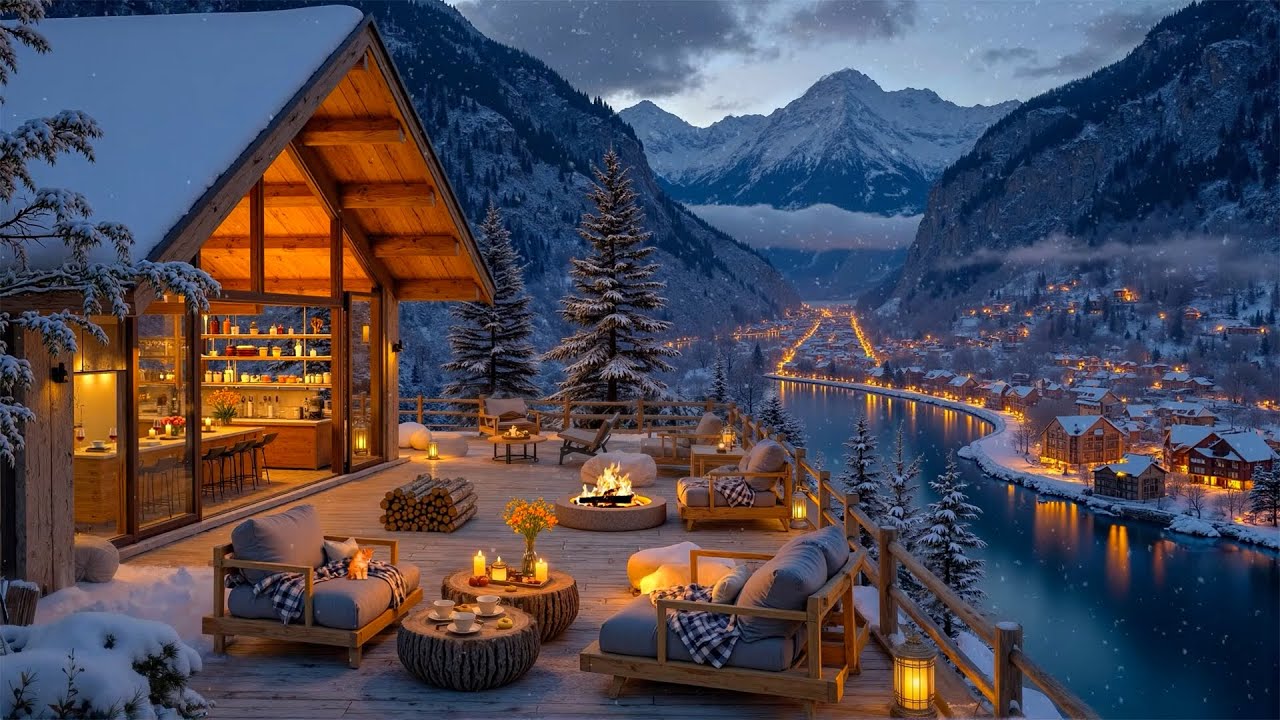Cozy Winter Night Jazz at the Snowy Café Terrace ❄️Soft Snowfall & Warm Ambience for Deep Relaxation