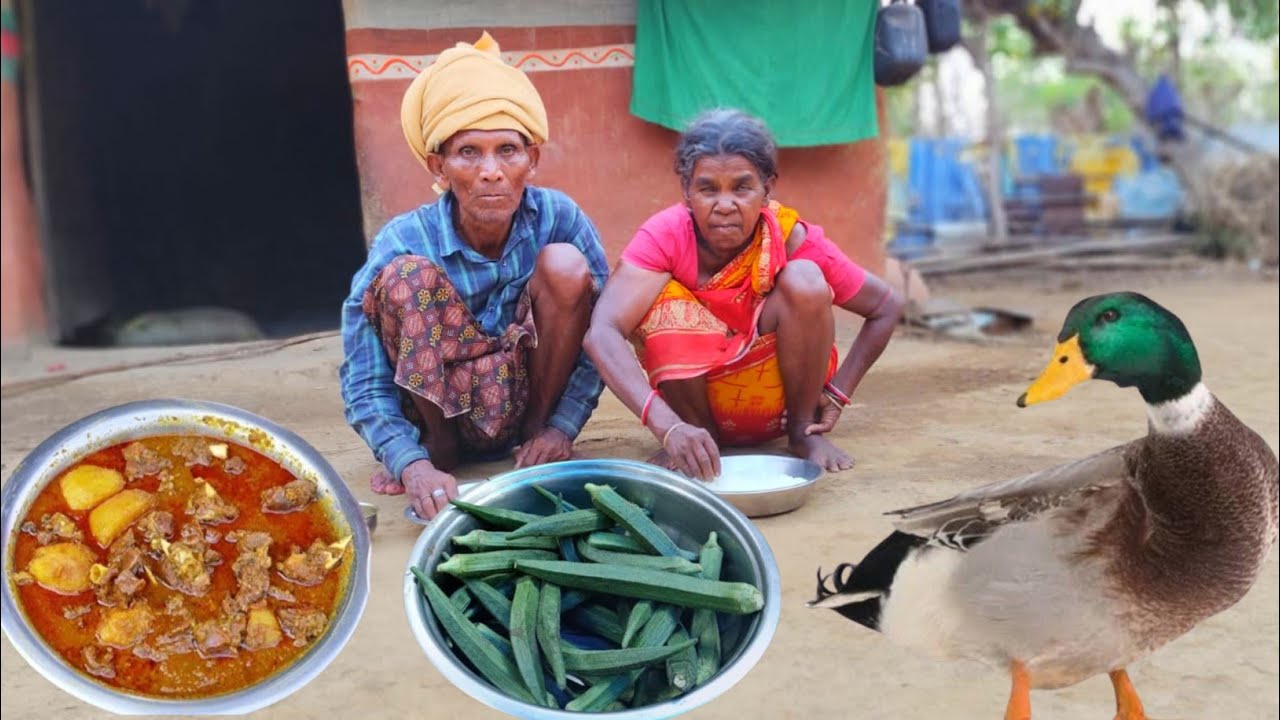 DUCK MEAT curry cooking by 80 years old grandma || village poor family ...