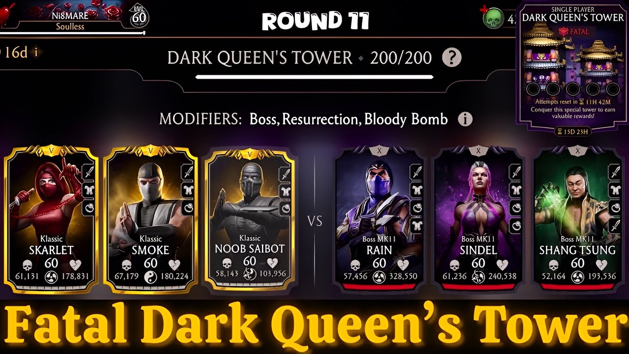 Fatal Dark Queen’s Tower Boss Battle 200 & 180 Fight + Rewards MK Mobile