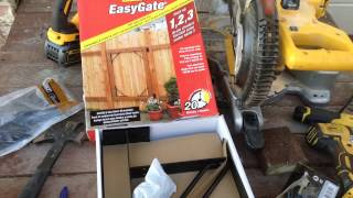 Fence gate frame kit from Home Depot. This low cost kit takes a little tweaking but can greatly speed up both construction speed and 