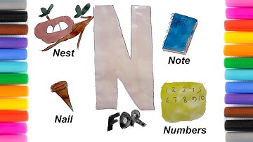 How to Draw Alphabet Letter N - Drawing Nest and Nail - Learn to Draw Note and Number Step by Step