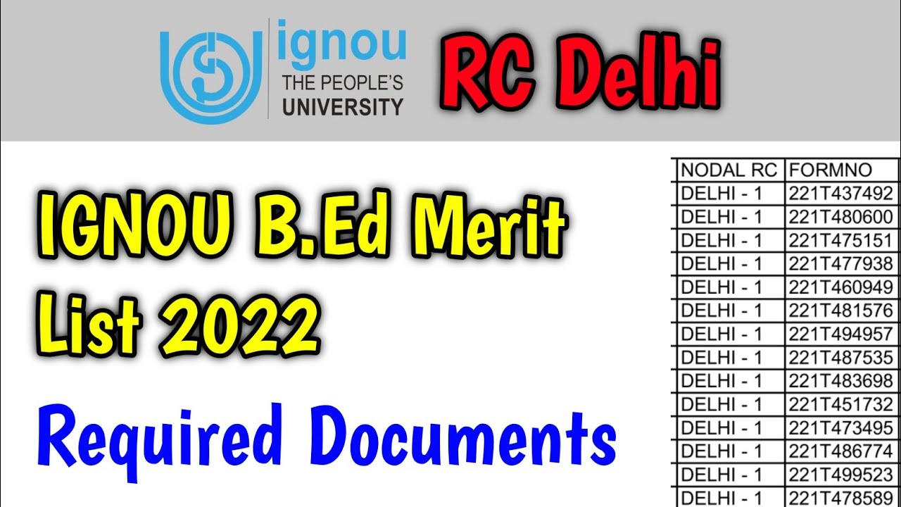 IGNOU B.Ed Merit List 2022 | ignou b.ed merit list | Delhi Regional ...
