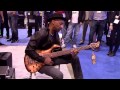 Marcus Miller testing Mayones Patriot MR Fretless Bass at Namm Show 2015