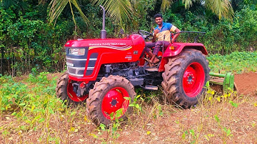 Mahindra yuvo tech Plus 585 4wd tractor Goes to 42 blade rotavator performance in farmland 