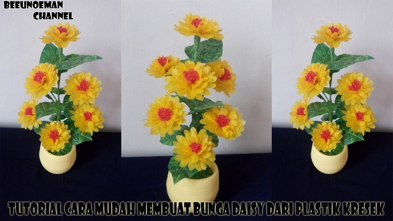 Tutorial cara mudah membuat bunga daisy dari plastik  