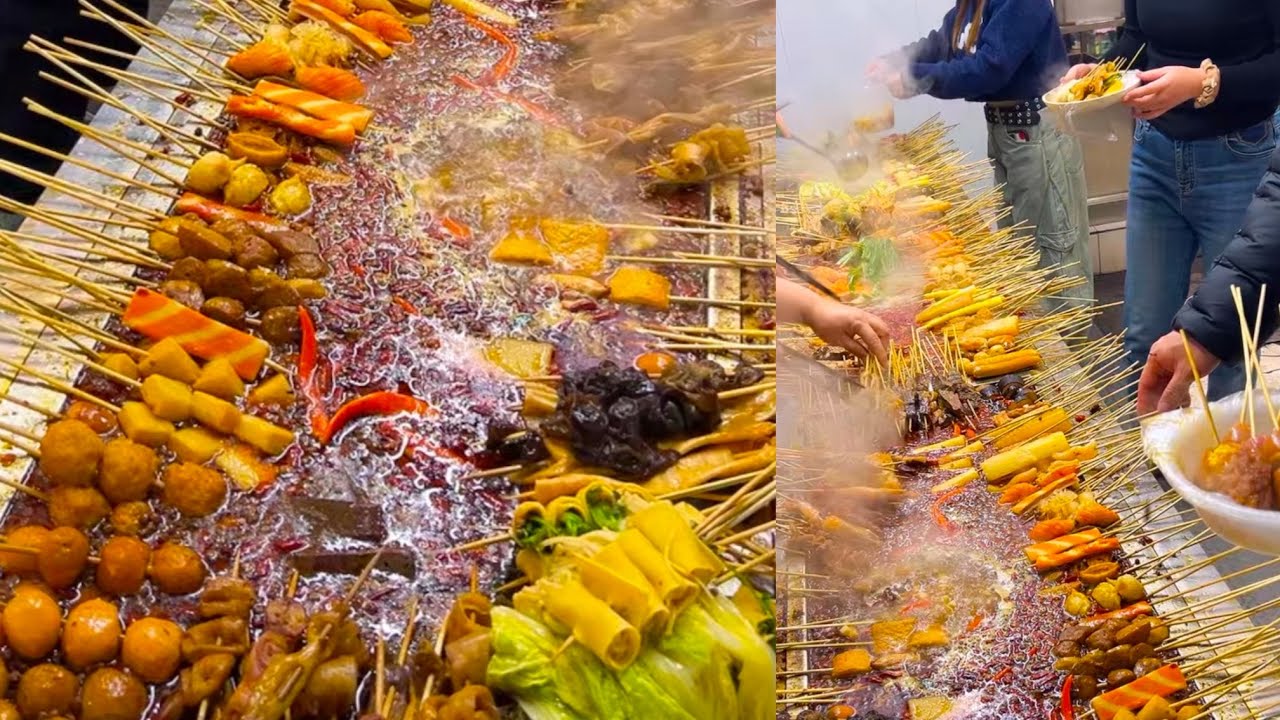 Cooking spicy hot pot (a type of Chinese street food)