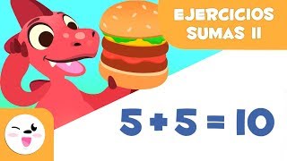 Ejercicios de Sumas II - Aprende a sumar con Dino y sus hamburguesas - Matemáticas para niños Resimi